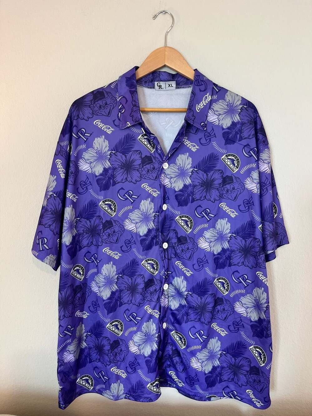 Colorado Rockies x Coca-Cola, MLB, Aloha Hawaiian Button Up, Vibrant Purple,XL